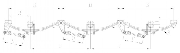 Tri-Axle Under-Slung casting Suspension schematics